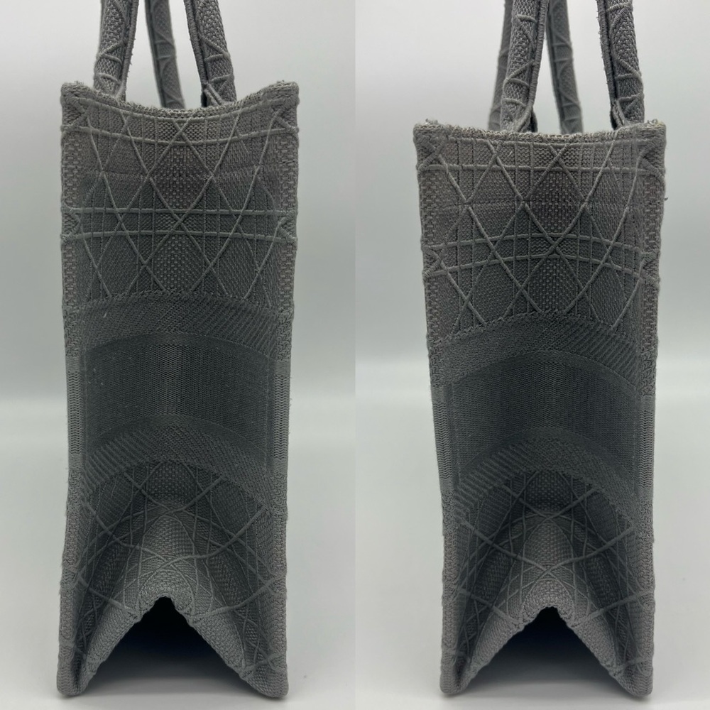 Authentic NEW Christian Dior Embroidered Cannage canvas grey medium book tote - Picture 7 of 16